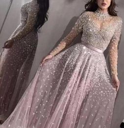 Women Elegant Formal Evening Party Mesh Long Sleeve High Waist Sequins Shiny Wedding Long Dress 2020 Top High Quality Vestidos1720830