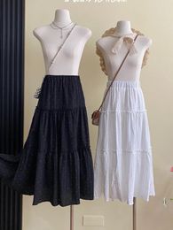 Skirts 2024 Summer Nail-beaded Skirt White Water Wind Women's Mid-length