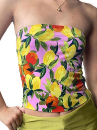 Women's Tanks Women Y2k Floral Print Tube Tops Strapless Sleeveless Crop Going Out Top Sexy Slim Fit Backless Bandeau Aesthetic Streetwear