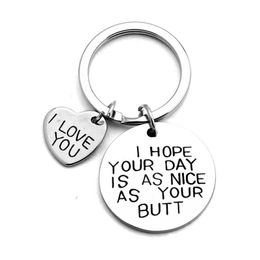 Key Rings Stainless Steel Keychain Heart Chain Holder For Lovers Couples I Love You Round Letters Pendant Fashion Keyring Jewellery Dro Dhksr