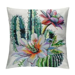 Cactus Throw Pillow Cushion Cover, Cactus Spikes Flower in Hot Mexican Desert Sand Botanical Natural Image, Decorative Square Accent Pillow Case, Pink Green