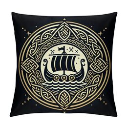 Throw Pillows Cover Isolated Boat Viking Drakkar History Ship Sailing On Vintage Adventure Northern Black Celtic Coloured Decorative Throw Pillow Case Square