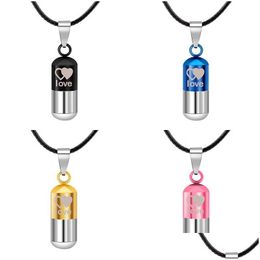 Pendant Necklaces Stainless Steel Urn Cremation Ashes Necklace For Women Men Family Heart Save Love Open Locket Leather Chain Couple F Dhlgd