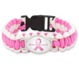 Charm Bracelets Breast Cancer Fighter Awareness Women Pink Yellow Ribbon Hope Wristbands Bangle For Men Fashion Outdoor Sports Drop D Dhuk7