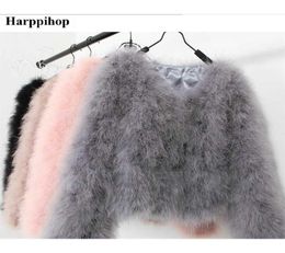 Harppihop 13 colors fashion sexy Ostrich wool turkey fur women coat feather short plus size jacket winter festival long sleeve 2112661605