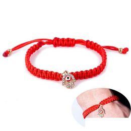 Charm Bracelets Fatima Hand Hamsa Evil Eye Red Braided String Rope Chains Bangle For Women Men Fashion Diy Handmade Jewellery Drop Deli Dhwvi