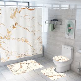 4pcs set Creative Marble Printing Bathroom Waterproof Shower Curtain Pedestal Rug Lid Carpet Toilet Cover Bath Mat Set 310J
