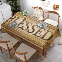 Table Cloth Wood Grain Blessed Home Printing Rectangle Tablecloth Holiday Party Decorations Waterproof Fabric Kitchen Decor