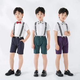 Clothing Sets Children's Summer Striped Strap Shorts Set Boys Wedding Hosting Performance Pography Costume Kids Formal Suits