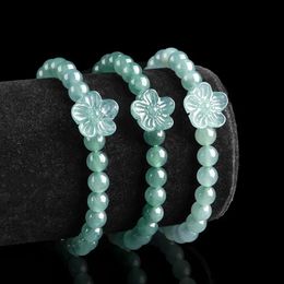 Burmese Jade Peach Blossom Pixiu 6mm Bead Bracelet Adjustable Blue Gemstone Natural Jadeite Charm Amulet Hand Woven DIY Jewelry 240529