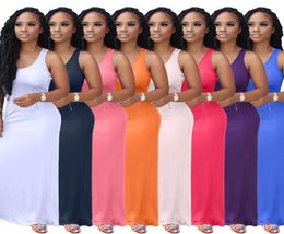 Summer Women Maxi Dresses Suspender Silk Stretchy Casual Solid Color Sleeveless Skinny Club Wear Party Dress Long Skirt Plus Size3151256