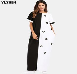 African Dress Vintage Polka Dot White Black Printed Retro Bodycon Women Summer Short Sleeve Plus Size Long Maxi Dress Muslim8381101