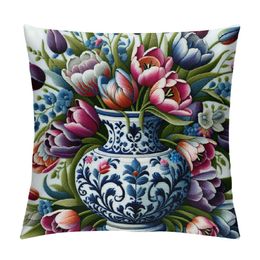 Traditional Chinese Blue & White Porcelain Series Decorative Pillowcase Cushion Cover Throw Pillow Case