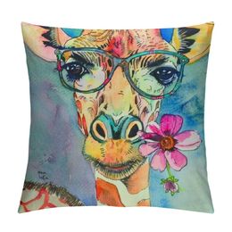Watercolor Rainbow Giraffe Throw Pillow Covers Home Decorative Cushion Cover Sofa Bed Pillow Case for Modern Simple Farmhouse Style Decor