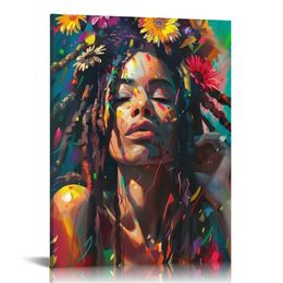 Black Girl With Dreadlocks Large African American Canvas Art Paintings, Black Woman Posters,Wall Decor Modern Art Living Room Decor