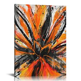 Abstract Orange Canvas Wall Art Zen Lotus Flower Painting Prints Abstract Floral Artwork for Bedroom Bathroom Decor (Small)