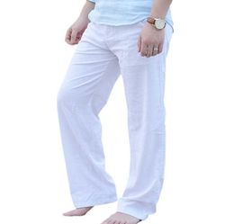 Summer Casual Pants for Men Natural Cotton Linen Trousers Male White Green Lightweight Elastic Waist Straight Loose Beach Pants 213549085