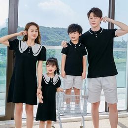 Matching Family Outfits Summer Mother Daughter Dresses Dad Son T-shirtShorts Couple Lovers Outfi Holiday Clothing 240520