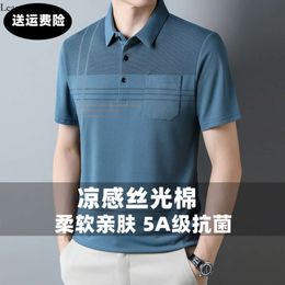 True pocket men's polo short sleeved casual thin breathable silk cotton striped antibacterial T-shirt