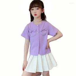 Clothing Sets Summer Clothes For Girls Tshirt Skirt Girl Big Bow Outfit Teenage Tracksuit Kids 6 8 10 12 14