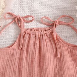 Kids Baby Girls Summer Outfits Sleeveless Tie Strap Cotton Linen Tank Tops + Shorts Toddler Casual Soft Clothes Beachwear