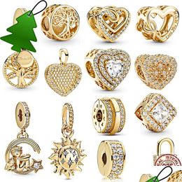 Charms 925 Sier Sparkling Tal Heart-Shaped Square Halo Family Tree Pendant Jewellery Beads Suitable For Original Pan Bracelets Of Drop D Dhnhk