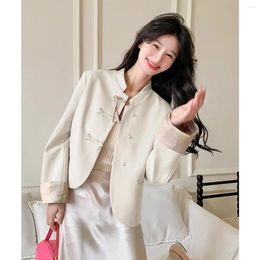 Women's Suits Chinese-Style National Style Pink Suit Jacket Women Spring Model Trendy Temperament Button Closure Short Top