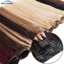 Hair Wefts Rich selection of seamless Pu clip style hair extensions Remy human hair 7Pcs 115g full hair clip tape hair extensions Q240529