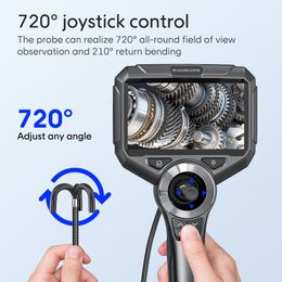 4 Way 720degree Steering Borescope 6.0mm 1080P Flexible Cable Industrial Endoscope Camera with 5" IPS Screen For Car Sewer