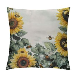 Dekorativa kastkuddtäckar, solrosblad Bi Farmhouse Square Soffa Cushion Falls för vardagsrum soffan sovrum hem dekor kast kudde