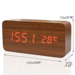 Wooden Digital Alarm Clock USB/AAA Powered Electronic Desktop Clocks LED Desk Clocks with Temperature Snooze Table Watch