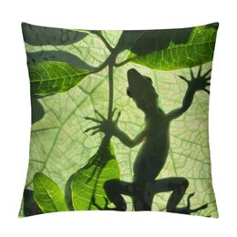Frog Large Legs Throw Pillow Cover Cases Shadow on The Green Leaf Animal Plant Nature Spring Vibrant Life Outdoor Decor Pillowcase Home Square Pillow Slip