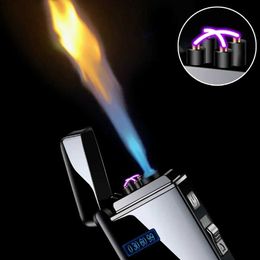 Lighters Gas and Electric Windproof Metal USB Flashlight Turbo Flashlight Jet Double Arc LED Light Charging Electronic Butane Tube Light S2452907