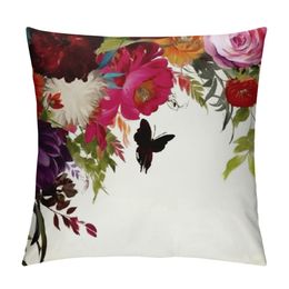 Watercolor Burgundy Flowers Leaf Throw Pillow Cover Cases Rose Elegance Foliage Bouquet Bloom Outdoor Decor Pillowcase Home Square