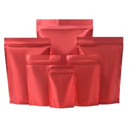 100Pcs Matte Red Aluminum Foil Zip Lock Stand Up Bag Tear Notch Reusable Resealable Doypack for Food Chocolate Candy Coffee Bean