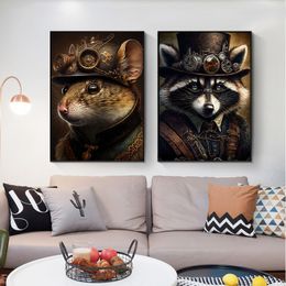 Steampunk Cat Wolf Astronaut Rabbit Poster Art Canvas Painting Retro Funny Animal Tiger Gorilla Poster Living Room Home Decor