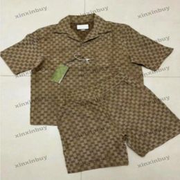 xinxinbuy Men designer Tee t shirt 23ss Double letter jacquard fabric sets short sleeve cotton women black khaki S-3XL 297H