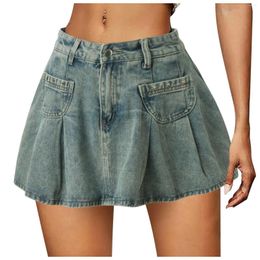 Skirts Cargo Skirt Women Button Mini Jeans Denim With Pocket Low Waist Long Sleeve Maxi Dress For