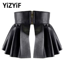 Pleated Skirts Belts Garters Wide Belts for Women PU Leather Elastic Waistband Elegant Lotus Leaf High Waist Belt Girdle Female 339M