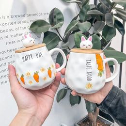 Mugs Korean Cute Cartoon Ceramic Mug For Women Office Scoop Carrot Breakfast Milk Cup With Cover