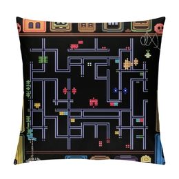 Throw Pillow Cover 80S 8 Bit Pixel Retro Arcade Game Old Video Design Angry Attack Pillow Case Square Cushion Cover for Sofa Couch Bed Car