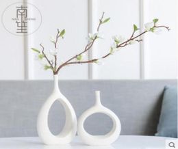 ceramic white modern creative flowers vase home decor vases for wedding decoration porcelain figurines TV cabinet decoration1807902
