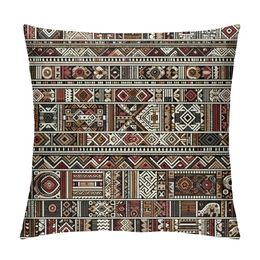 Boho Style Pillow Cover, Ethnic Pattern Pillow Cover, Tribal Art Print Throw Pillow Case Cushion Cover Home Office Decorative for Sofa Living Room Square 18 X 18 Inches