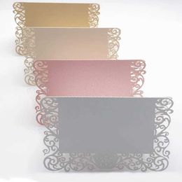 Gift Cards 50pcs Pearlescent Lace Name Place Cards Wedding Decoration Table Decor Table Name Message Greeting Card Event Party Supplies d240529