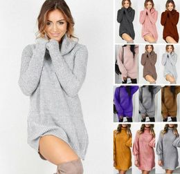 Women Winter Jumper Sweater Dress Turtleneck Long Sleeve Pullover Top Mini Casual Dresses4788877