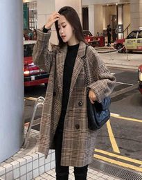 Women039s Plaid Woollen Coat Autumn Winter Turndown Collar Button Large Size Overcoat Warm Long Sleeve Outwear Female Jackets 26377514