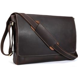 Handmade Genuine Leather 15 inch Laptop Messenger Bag Men Simple Vintage Style Cross body Shoulder Briefcase Large Satchel 1153 2653