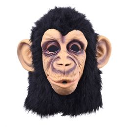 Funny Monkey Head Latex Mask Full Face Adult Mask Breathable Halloween Masquerade Fancy Dress Party Cosplay Looks Real Y200103 242a