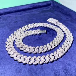 Heavy Monaco Hip Hop Jewellery Flawless Vvs 2 Row Sterling Sier Link 12Mm Moissanite Cuban Necklace