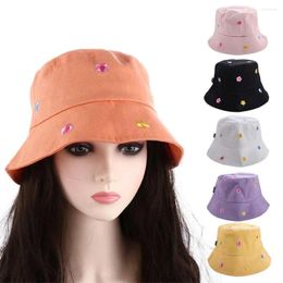 Berets Beach Casual Style For Women Embroidery Flower Cotton Sun Cap Visor Protection Bucket Hat